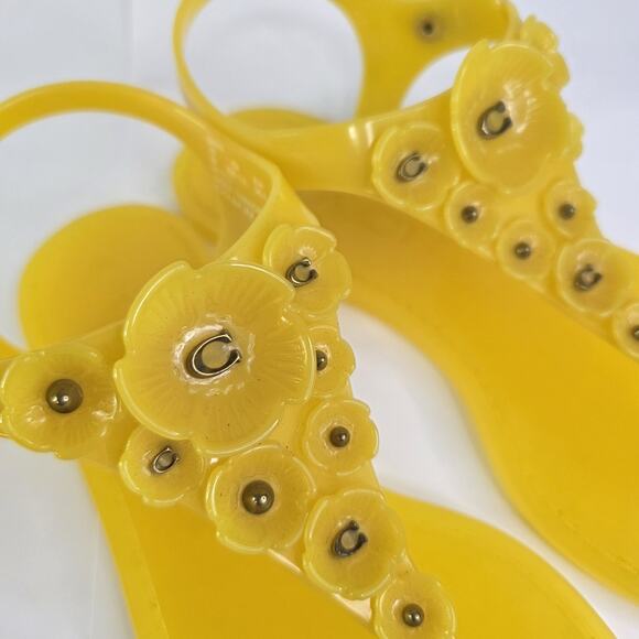 Coach Women's 6B Tea Rose Sandal Flowers Jelly Thong Slingback Yellow - Picture 4 of 12